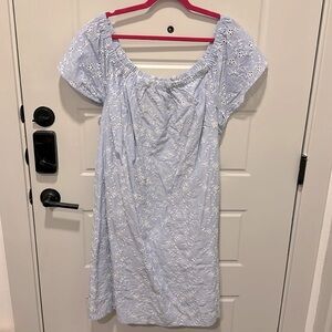 Lane Bryant flowy blue light denim look embroidered dress